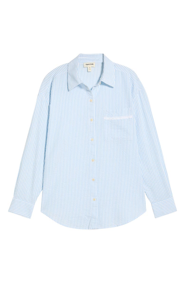 Open Edit Eyelet Trim Seersucker Cotton Pajama Top, Alternate, color, White- Blue Hickory Stripe