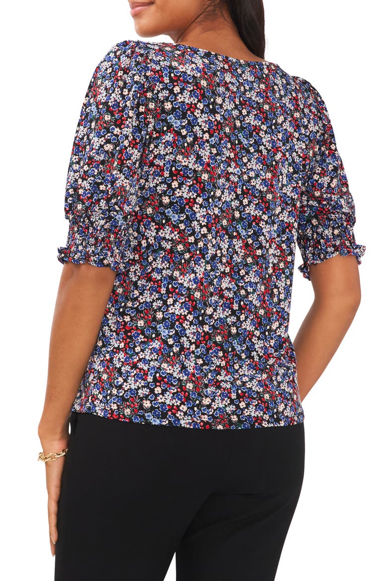 Floral Square Neck Smocked Sleeve Blouse, Alternate, color, BLACK/ MULTI