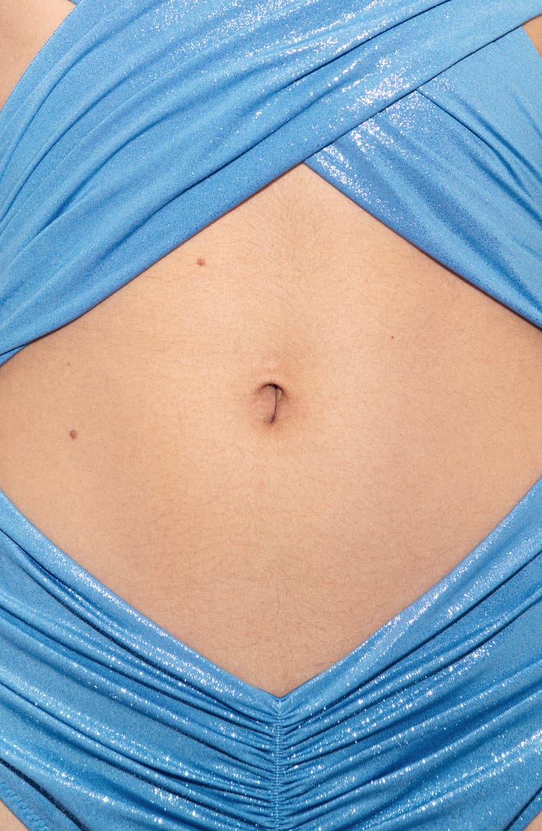 MANGO Ruched Cutout One-Piece Swimsuit, Alternate, color, Blue