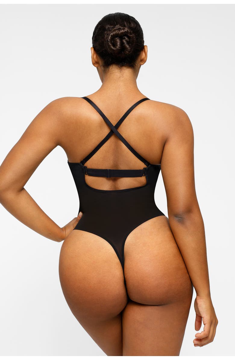 Shapellx Strapless U-Plunge Thong Shapewear Bodysuit, Alternate, color, Black