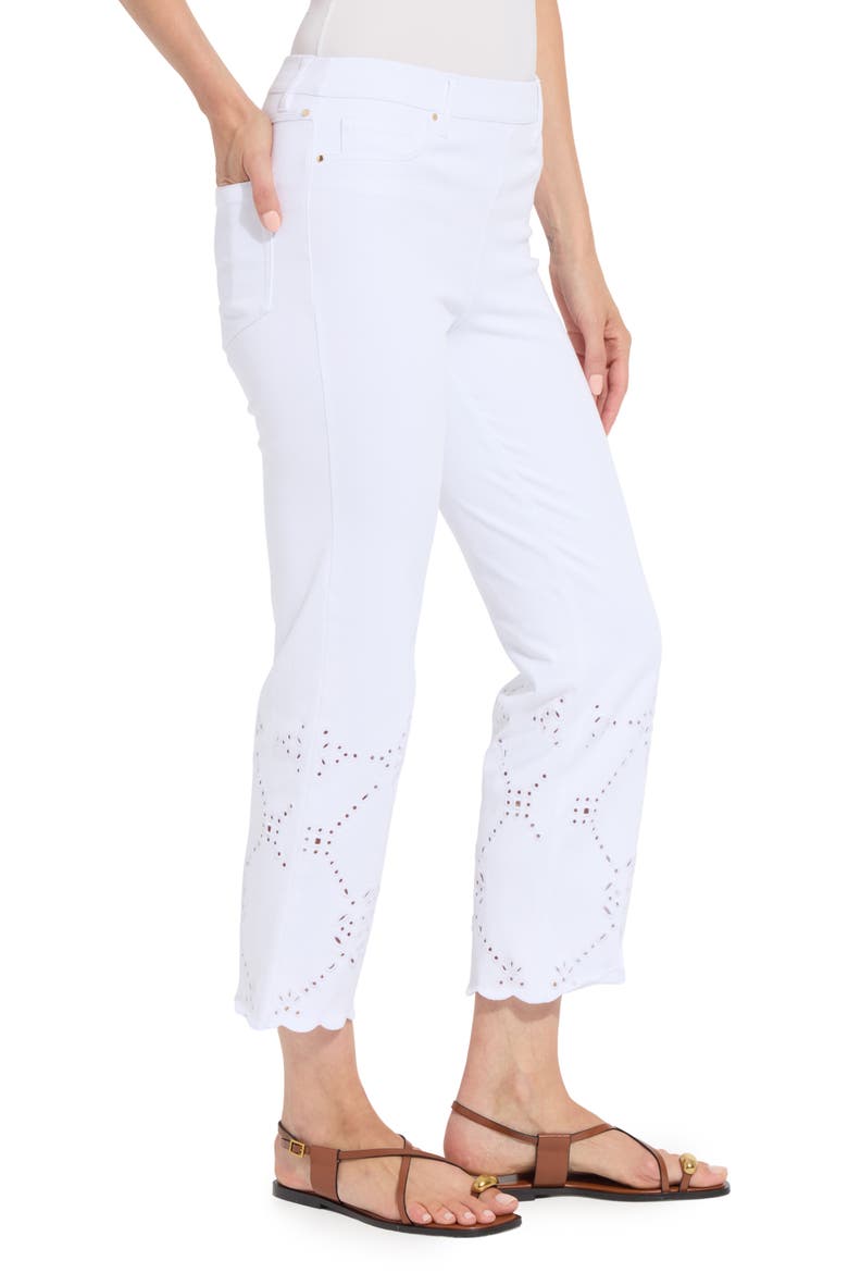 Billie Eyelet Pull-On High Waist Crop Straight Leg Jeans, Alternate, color, WHITE