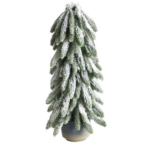 21-in Flocked Artificial Christmas Tree in Decorative Planter
