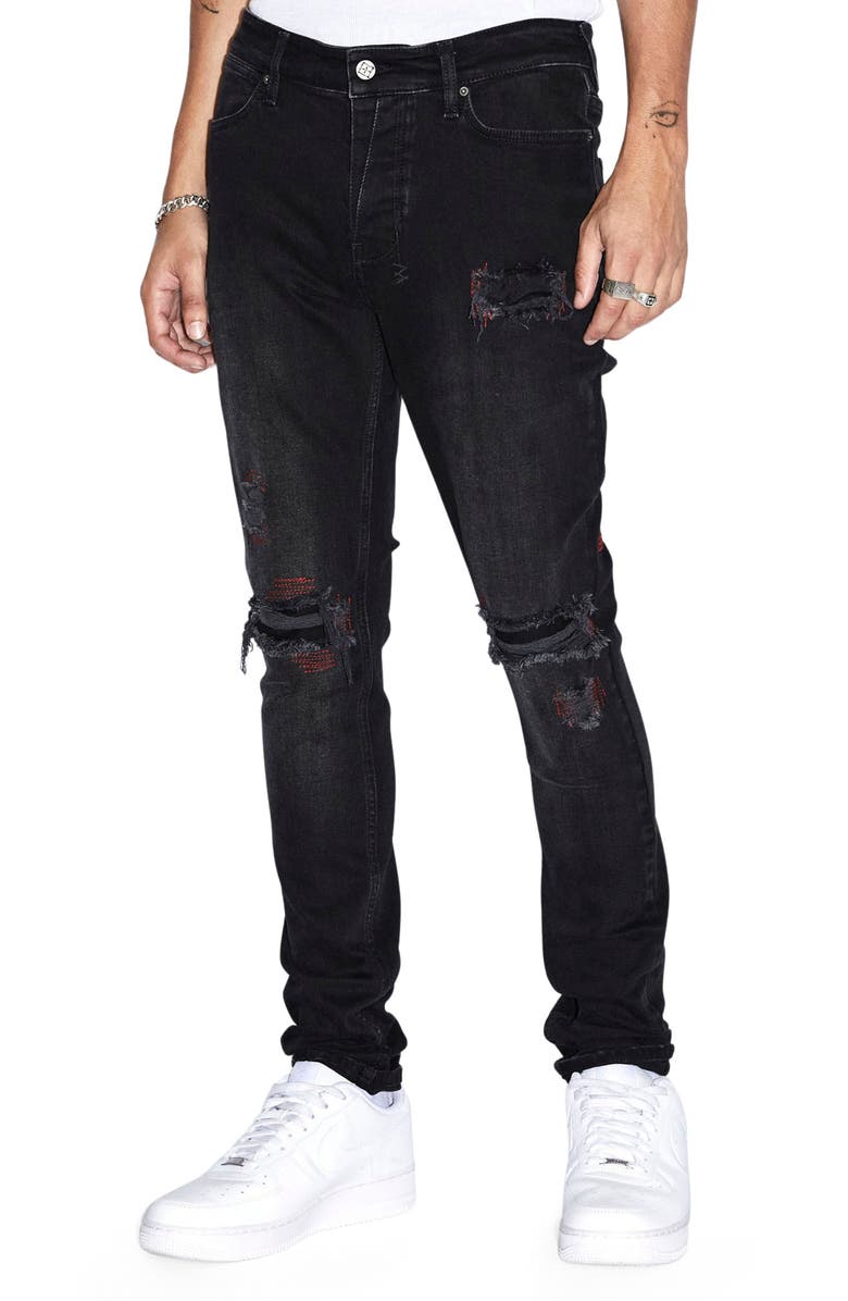 Ksubi Van Winkle Red Boggle Trashed Ripped Skinny Jeans, Main, color,