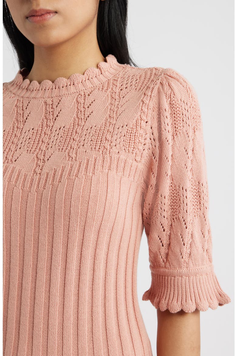 Mixed Stitch Elbow Sleeve Sweater, Alternate, color, DUSTY PINK