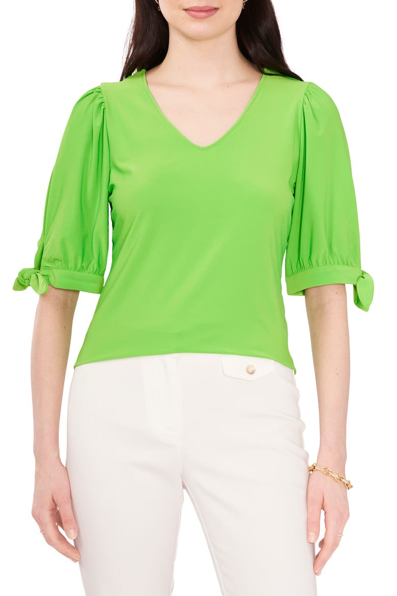 V-Neck Tie Sleeve Blouse, Main, color, BANANA LEAF