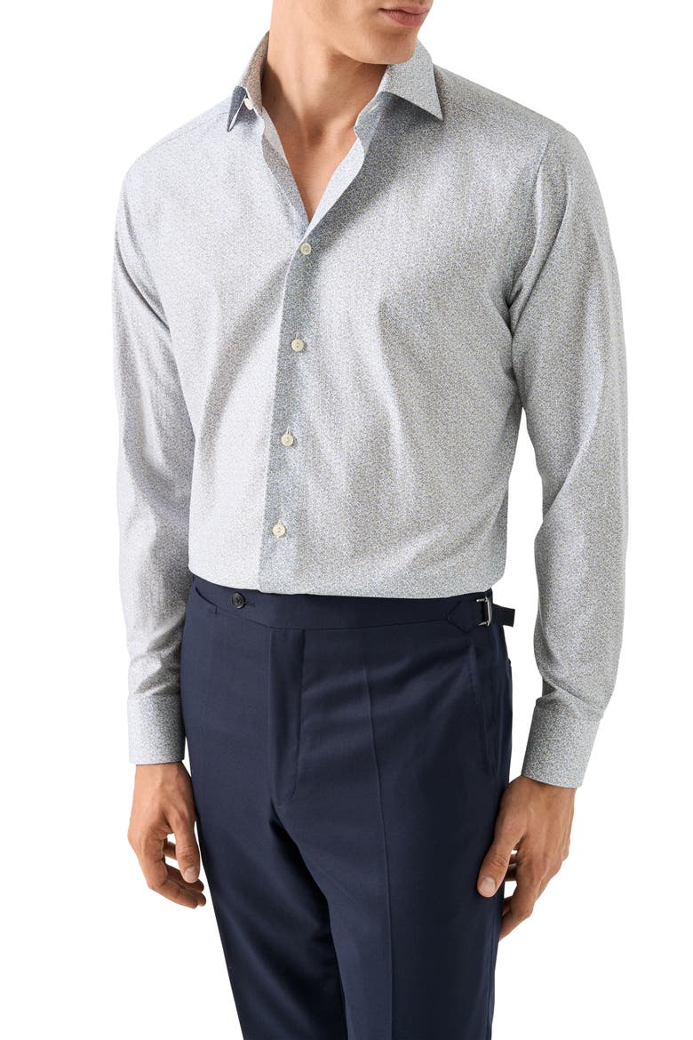 Slim Fit Floral Twill Button-Up Shirt, Main, color, MEDIUM BLUE