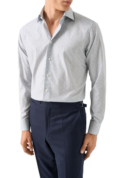 Slim Fit Floral Crease Resistant Cotton Oxford Cloth Dress Shirt