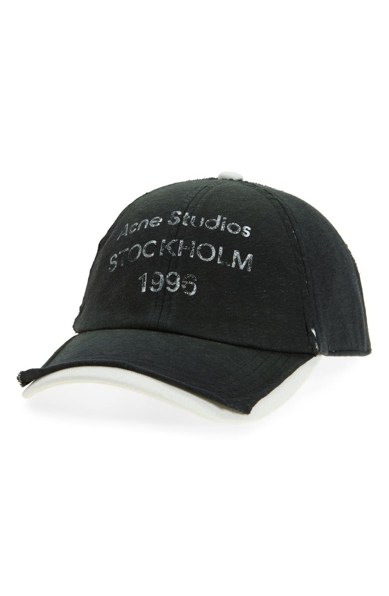 Acne Studios Logo Stamp Cotton Twill Baseball Cap, Main, color, Black