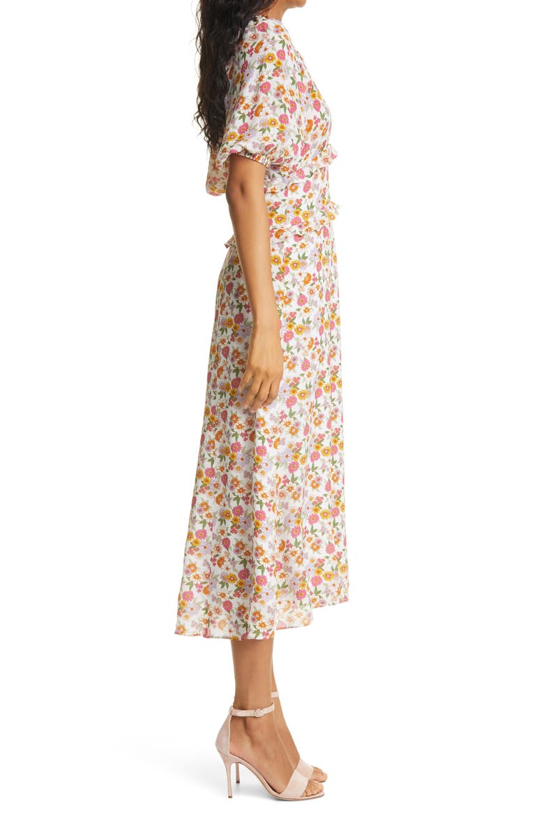 Sunshine Paradise Floral Midi Dress, Alternate, color, WHITE/MULT