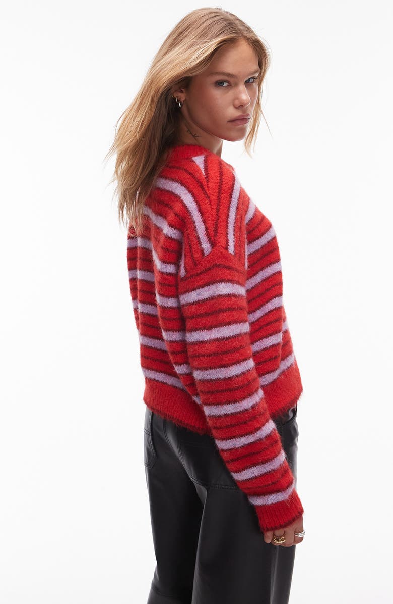 Topshop Stripe Boxy Cardigan, Alternate, color,