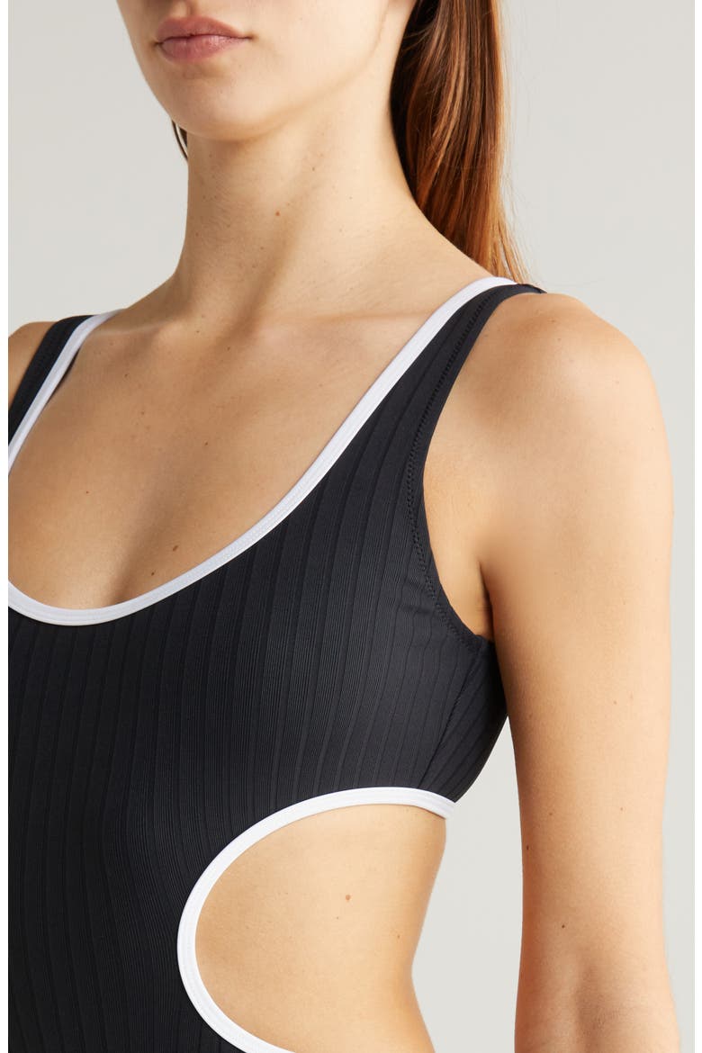 Sarah Cutout Rib One-Piece Swimsuit, Alternate, color, BLACKOUT