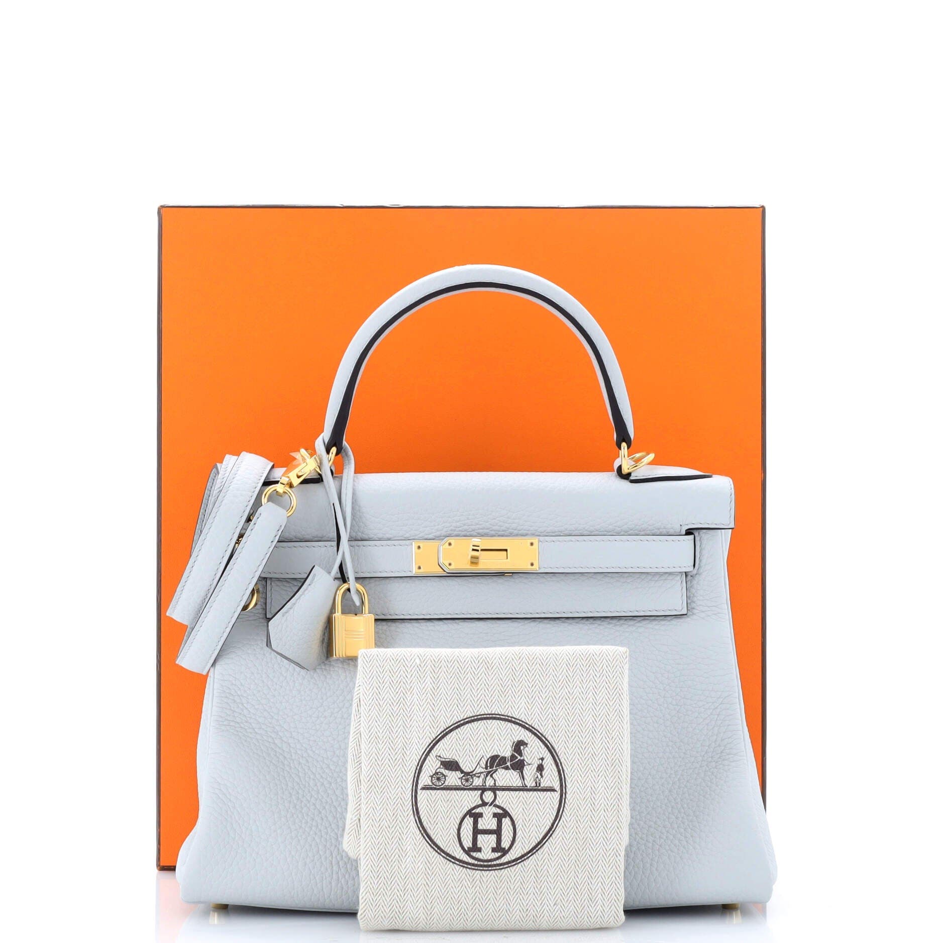 Pre-Owned Hermes Kelly Handbag Blue Clemence with Gold Hardware 28, Alternate, color, Bleu Pale