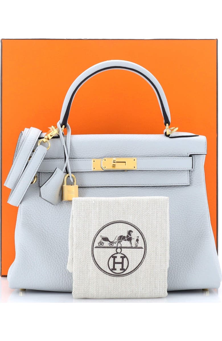 Pre-Owned Hermes Kelly Handbag Blue Clemence with Gold Hardware 28, Alternate, color, Bleu Pale