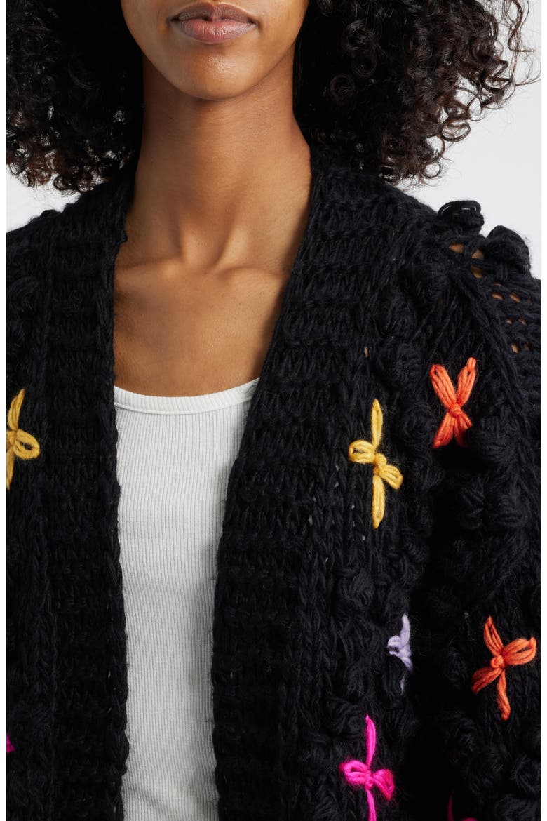 Embroidered Chunky Open Front Cardigan, Alternate, color, BLACK