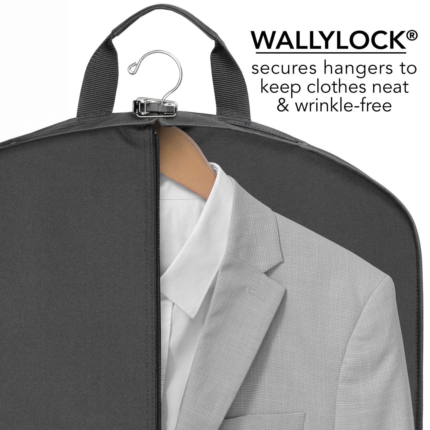 Wallybags Deluxe Travel Garment Bag with two pockets in Grey, Alternate, color, Black