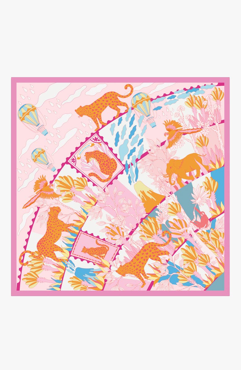 Jessie Zhao New York Double Sided Silk Scarf Of Around The World, Main, color, Pink