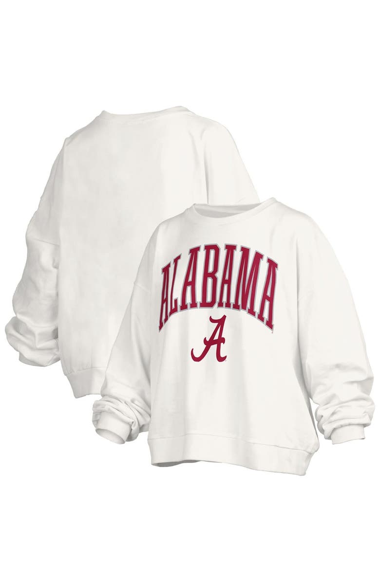 PRESSBOX Women's Pressbox White Alabama Crimson Tide Janise Arch Over Logo Waist Length Oversized Pullover Sweatshirt, Main, color, White