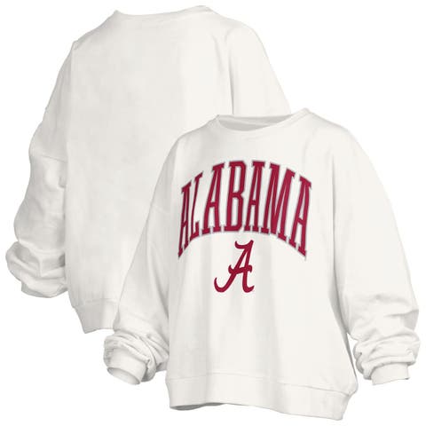 Women's Pressbox White Alabama Crimson Tide Janise Arch Over Logo Waist Length Oversized Pullover Sweatshirt
