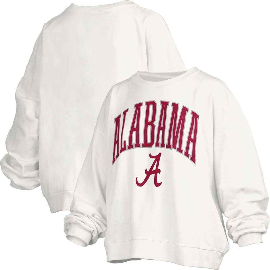 Pressbox White Alabama Crimson Tide Janise Arch Over Logo Waist Length Oversized Pullover Sweatshirt