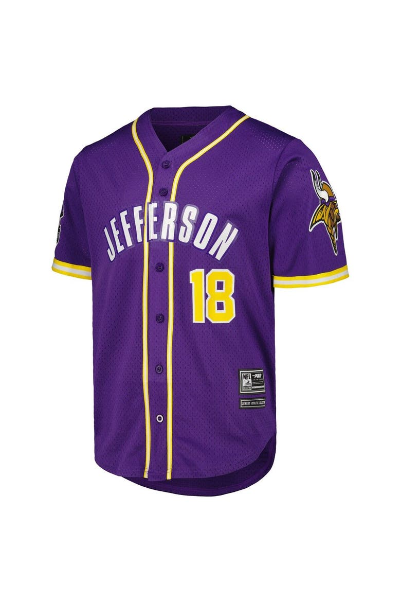 Men's Pro Standard Justin Jefferson Purple Minnesota Vikings Mesh Baseball Button-Up T-Shirt, Alternate, color, Purple