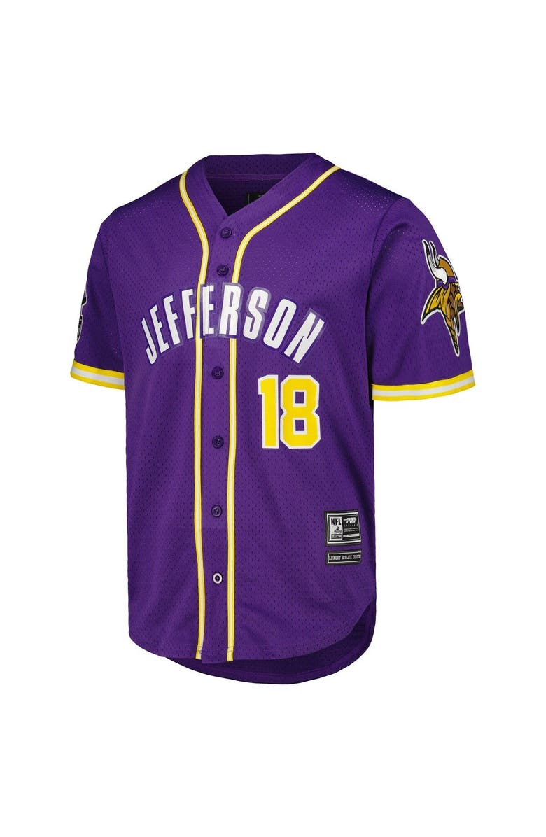 PRO STANDARD Men's Pro Standard Justin Jefferson Purple Minnesota Vikings Mesh Baseball Button-Up T-Shirt, Alternate, color, 