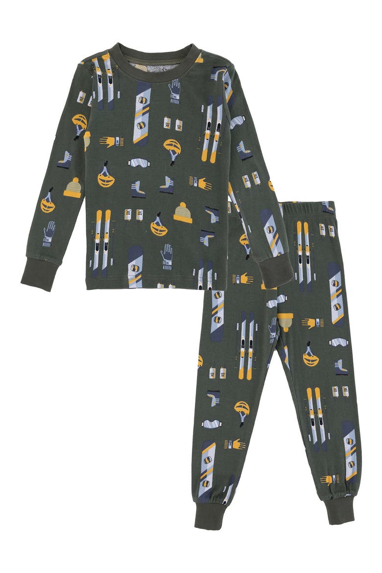 Kids' Ski Print Pajamas, Main, color, GREEN OLIVE