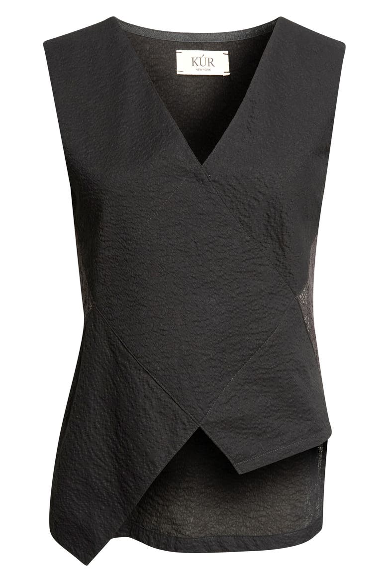 Asymmetrical V-Neck Top, Alternate, color, BLACK