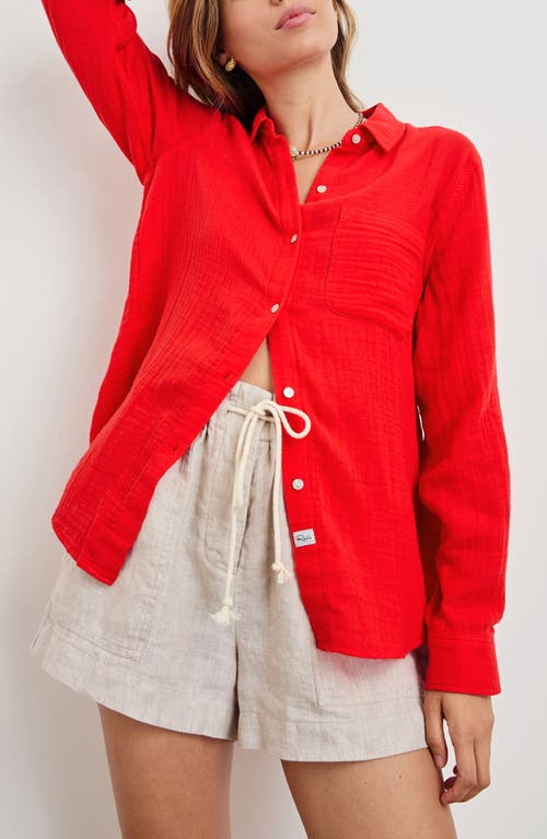 Rails Ellis Organic Cotton Gauze Button-up Shirt In Cherry