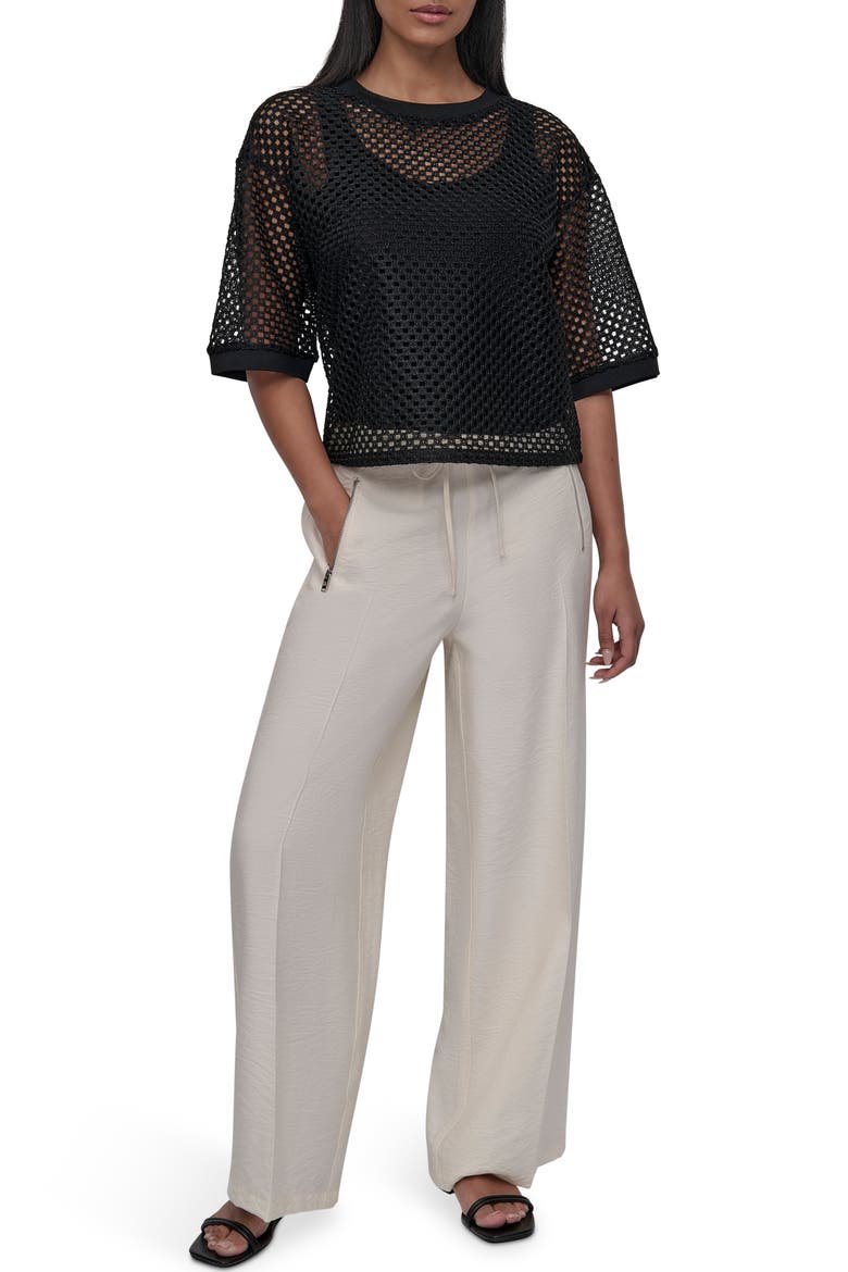 Open Stitch Short Sleeve Top, Alternate, color, BLACK