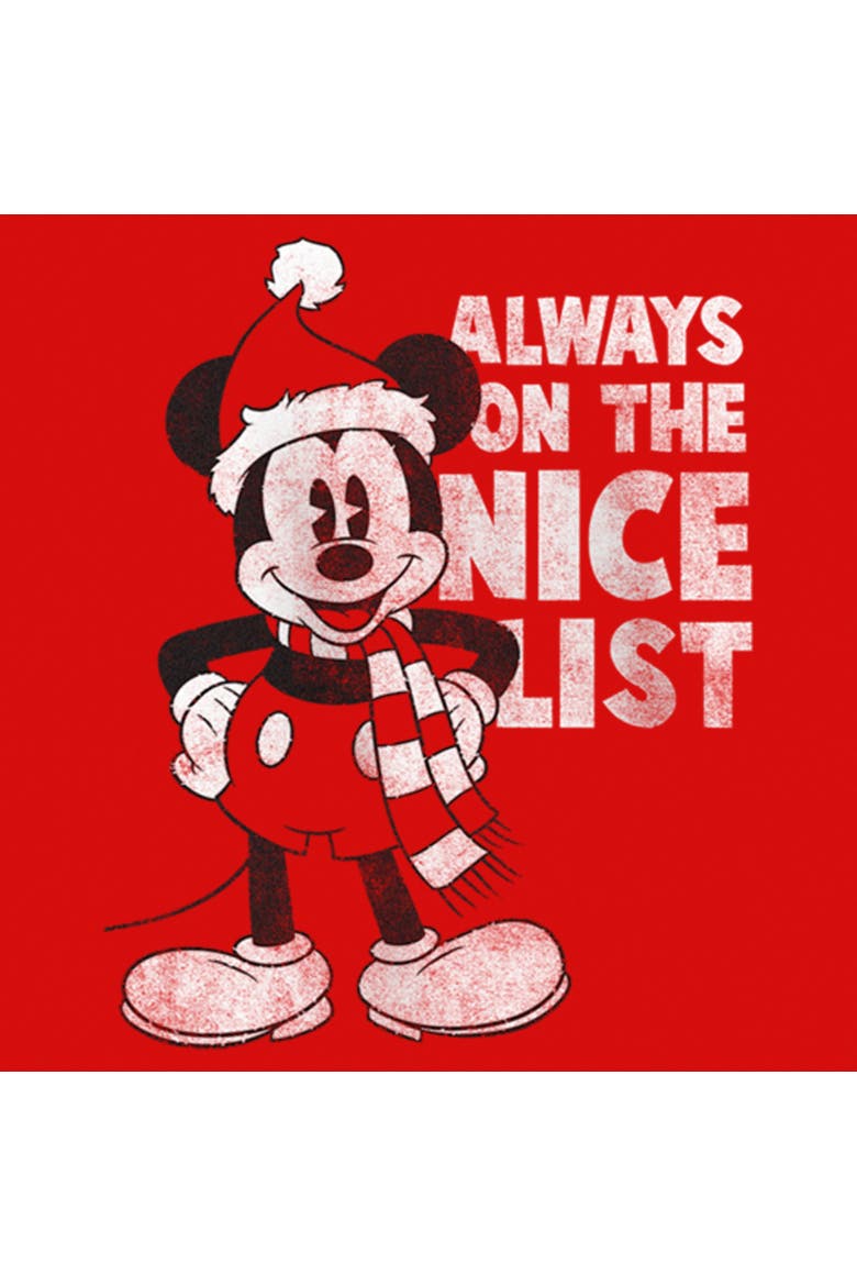 Girl's Mickey & Friends Christmas Always on the Nice List Mickey Graphic Tee, Alternate, color, Red