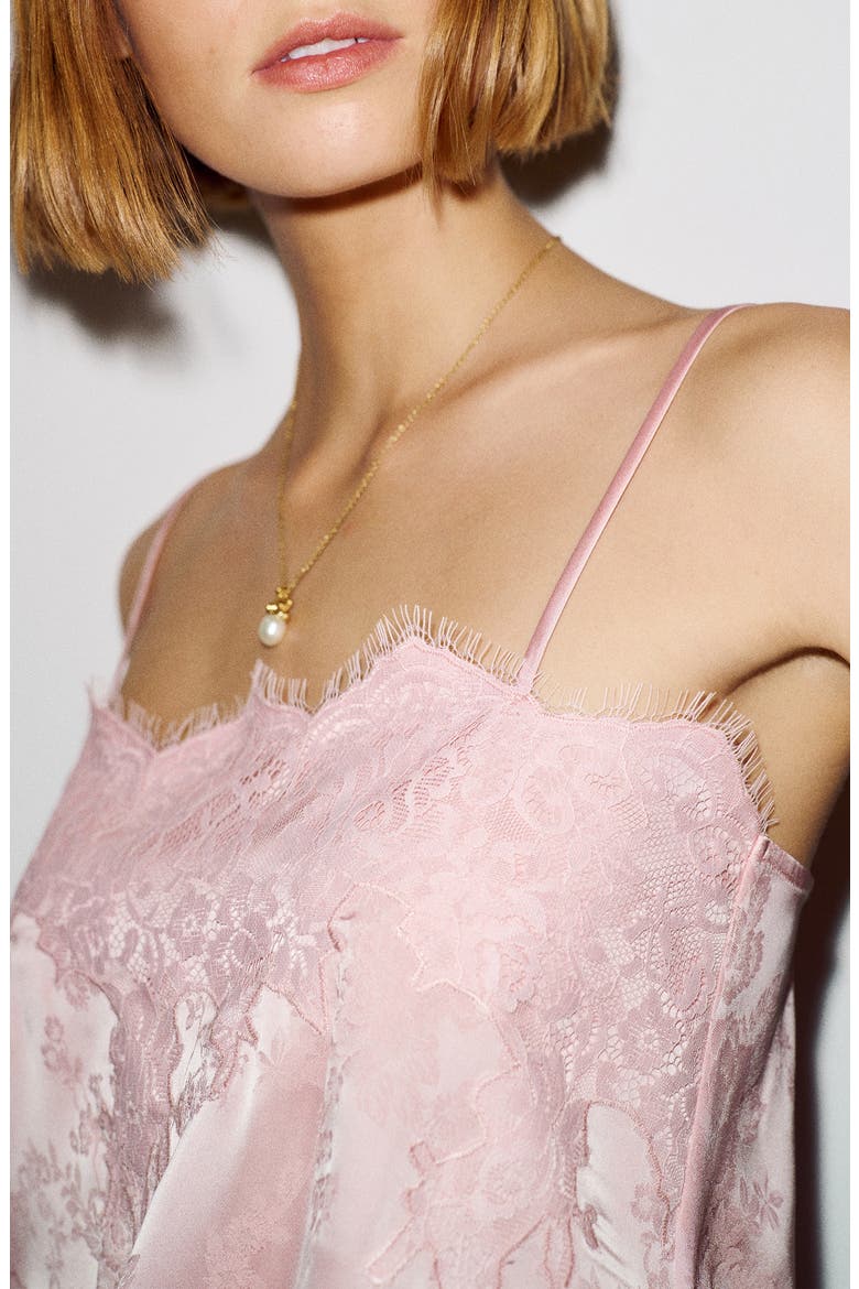 Silvia Peplum Lace Trim Camisole, Alternate, color, BABY PINK JACQUARD