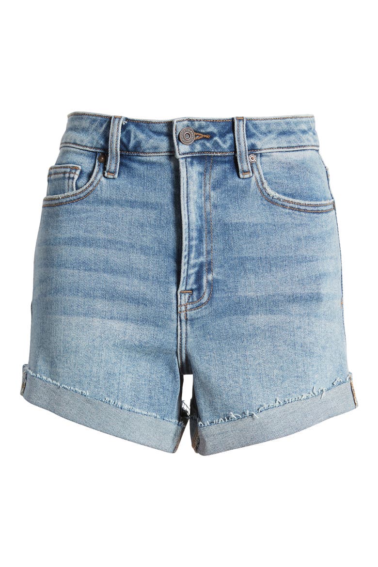Cuffed High Waist Denim Shorts, Alternate, color, MEDIUM WASH