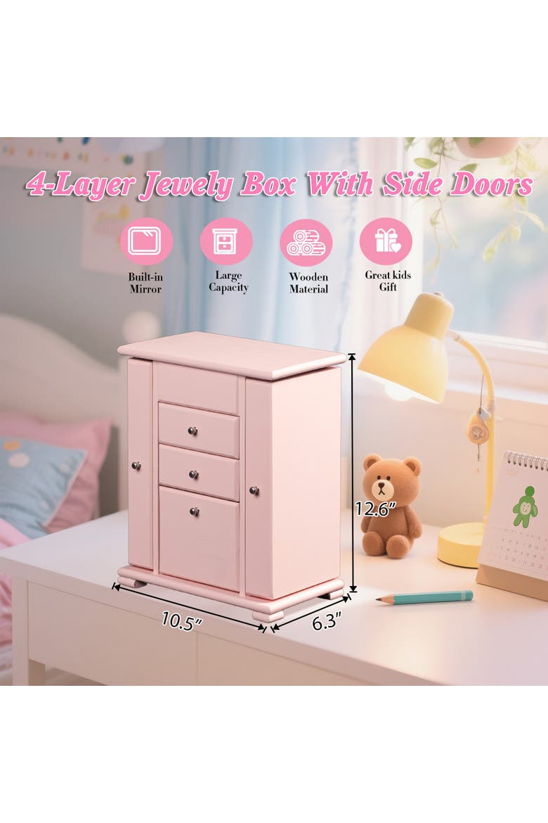 Kids Ballerina Musical Wooden Jewelry Box, Alternate, color, Pink