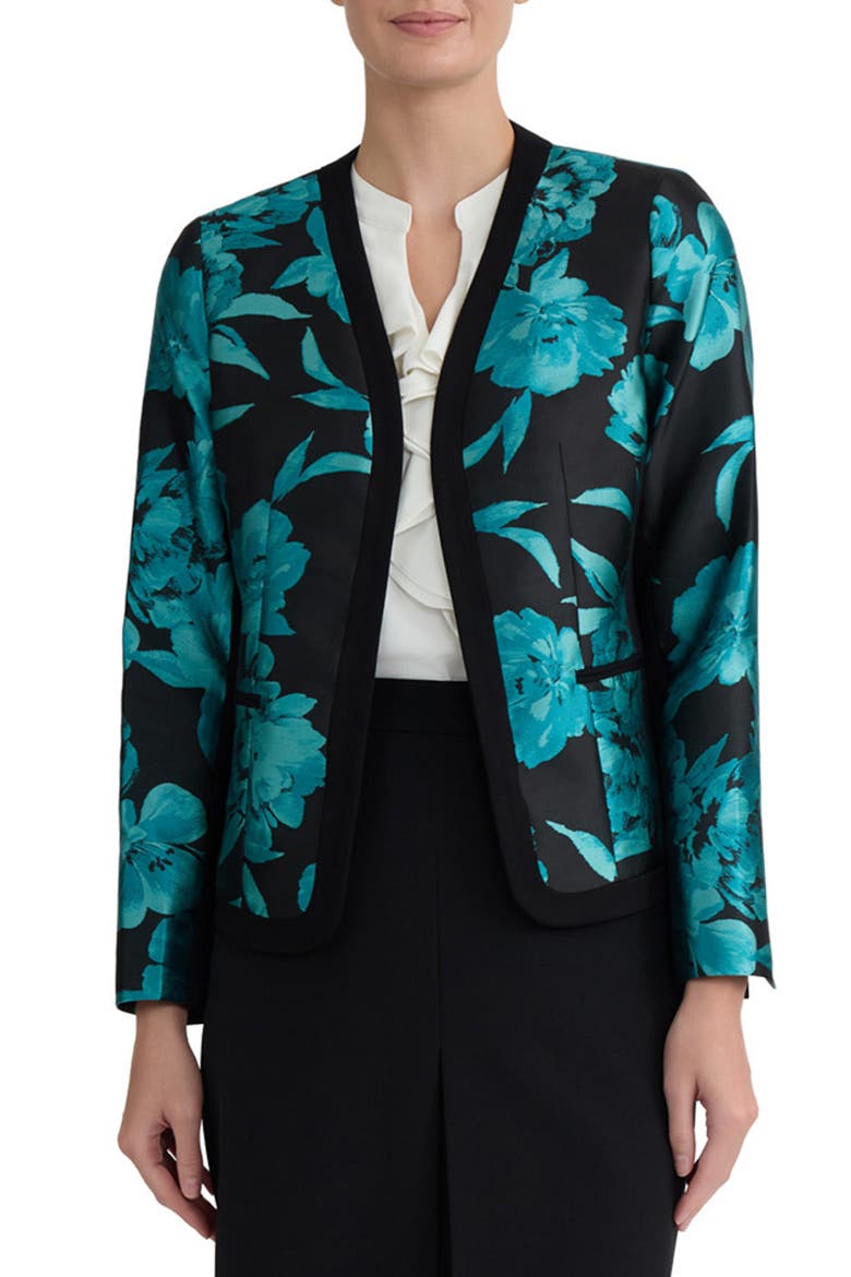 Floral Woven Cardigan with Combo Framing, Main, color, BOTTLE TEAL MLT