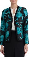 KASPER Floral Woven Cardigan with Combo Framing