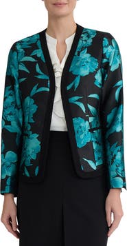 KASPER Floral Woven Cardigan with Combo Framing