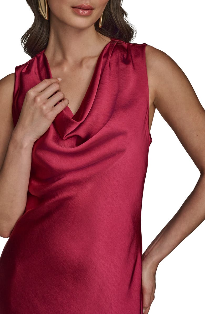 Donna Karan New York Cowl Neck Satin Cocktail Maxi Dress, Alternate, color, Sangria