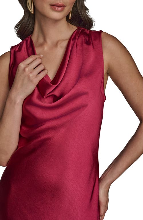 Donna Karan New York Cowl Neck Satin Cocktail Maxi Dress In Red