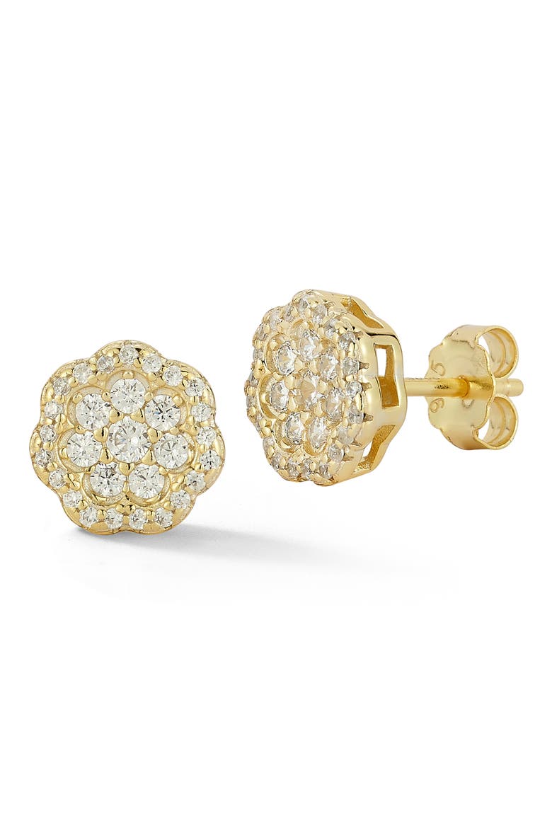 Flower Cubic Zirconia Stud Earrings, Main, color, GOLD