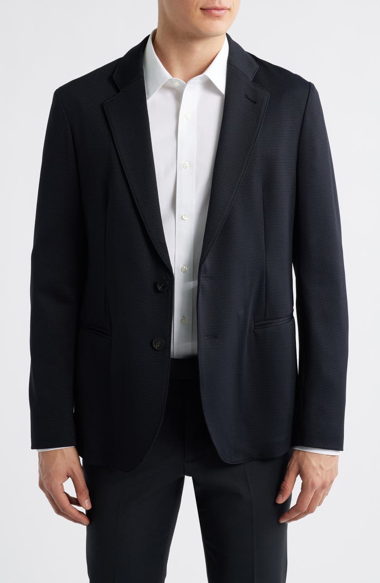 Emporio Armani Black Textured Stretch Nylon Sport Coat, Alternate, color, Solid Black