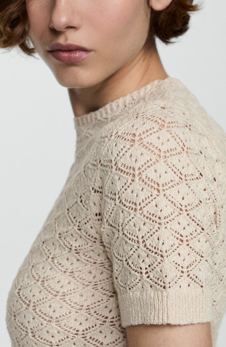 MANGO Sito Crochet Stitch Short Sleeve Sweater, Alternate, color, Lt Pastel Brown