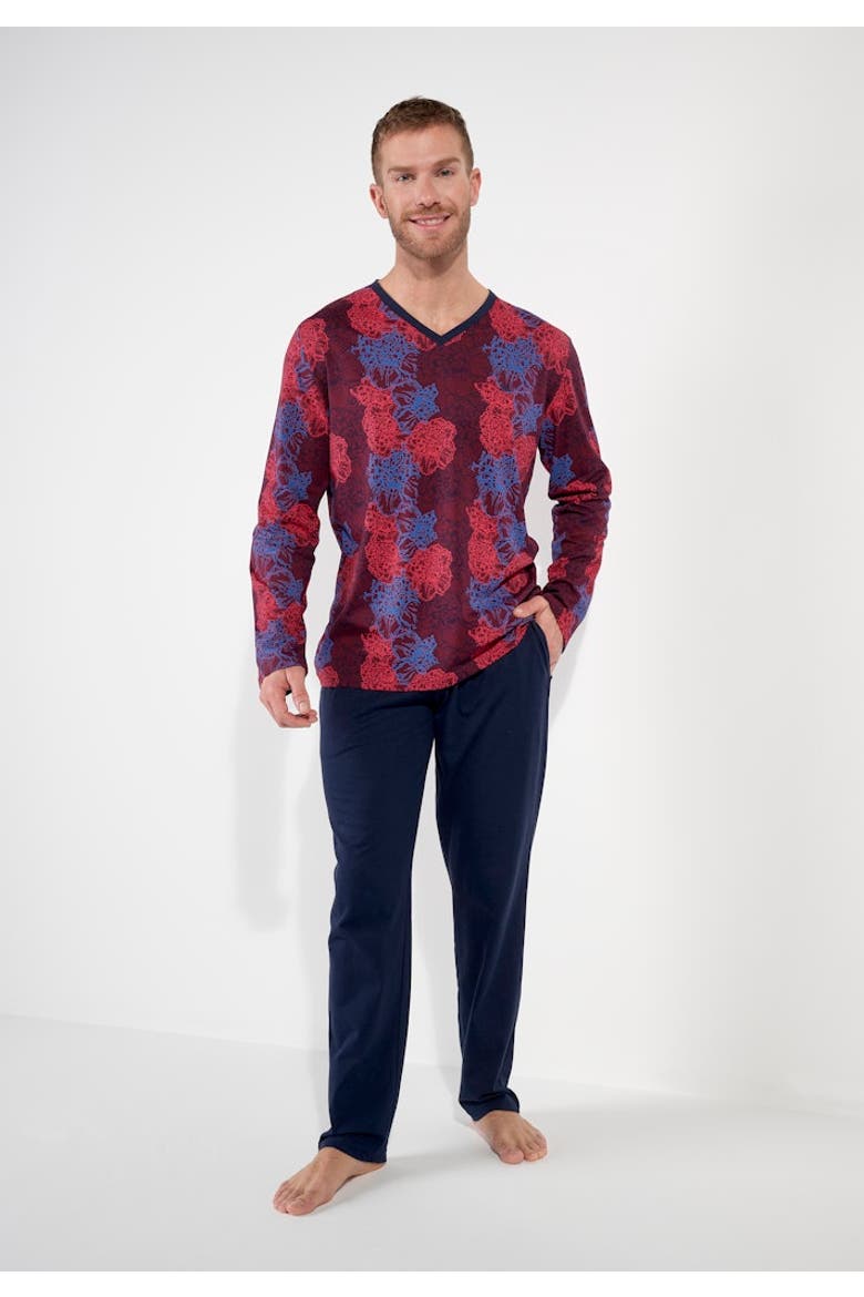 Bouquet Long Pajama Set, Alternate, color, Bordeaux Print