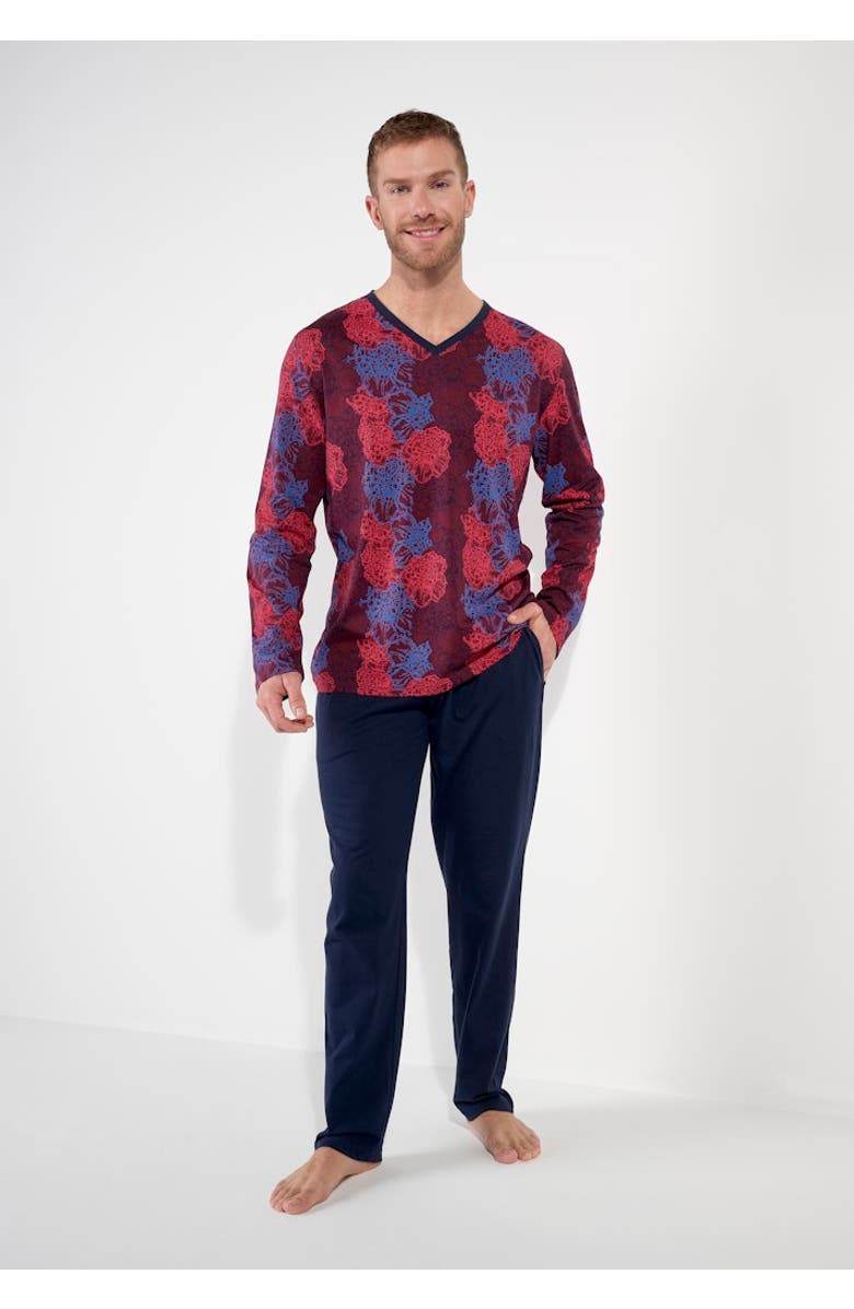 HOM Bouquet Long Pajama Set, Alternate, color, Bordeaux Print