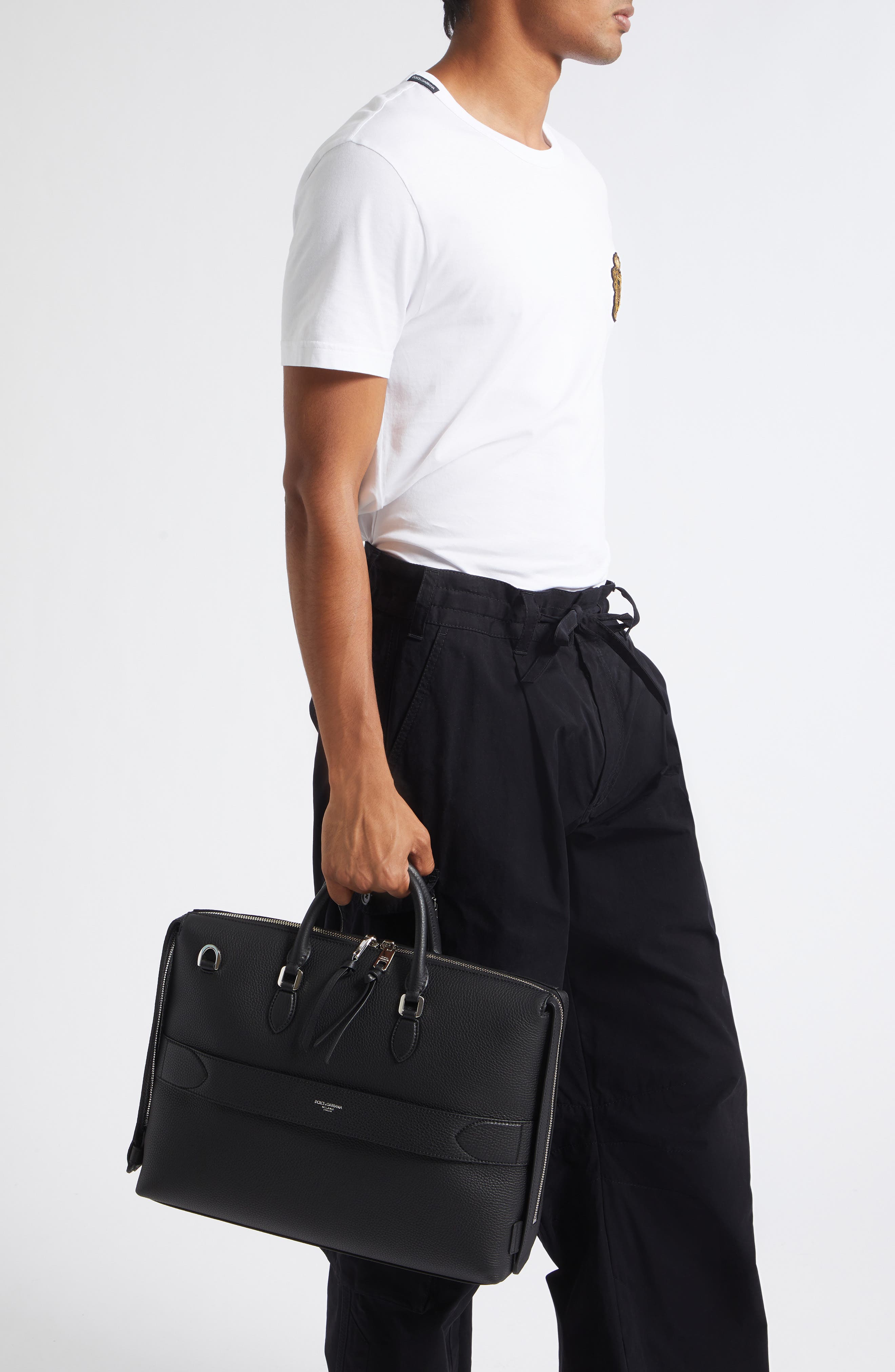 Leather Briefcase, Alternate, color, 80999 NERO