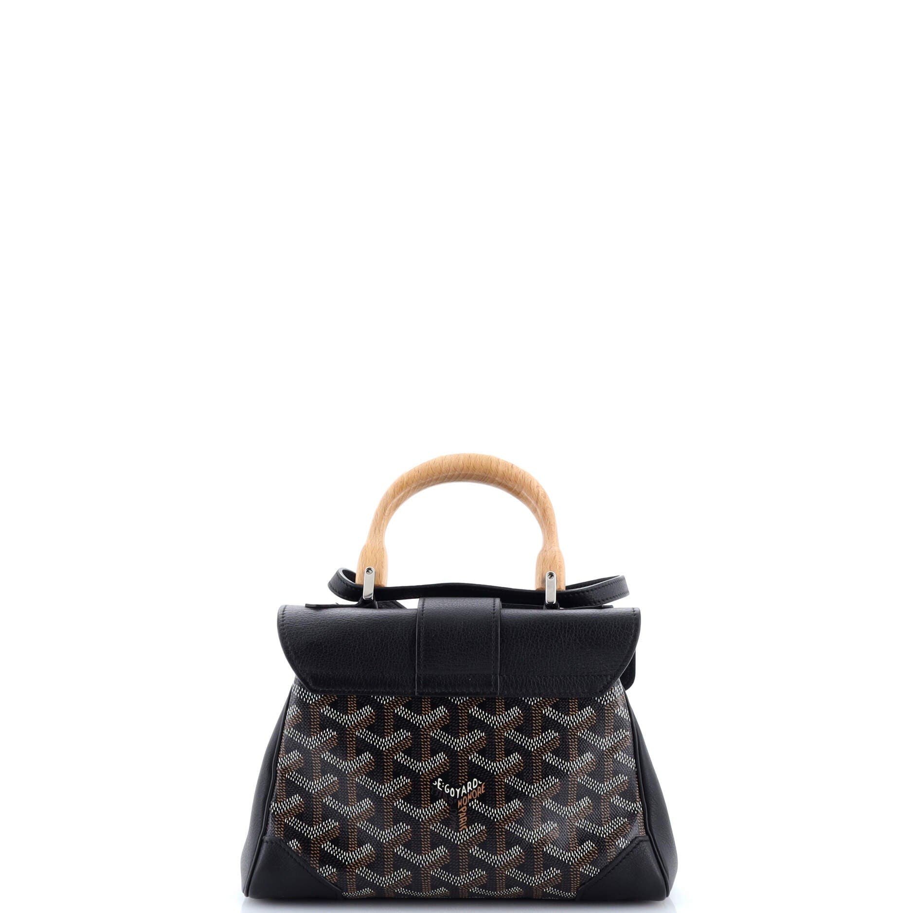 Pre-Owned Goyard Saigon Top Handle Bag Coated Canvas with Leather Mini, Alternate, color, Black