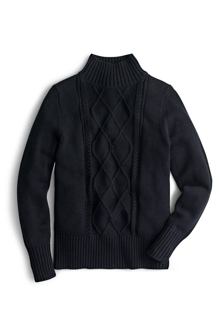 Mock Neck Center Cable Knit Sweater, Alternate, color, BLACK