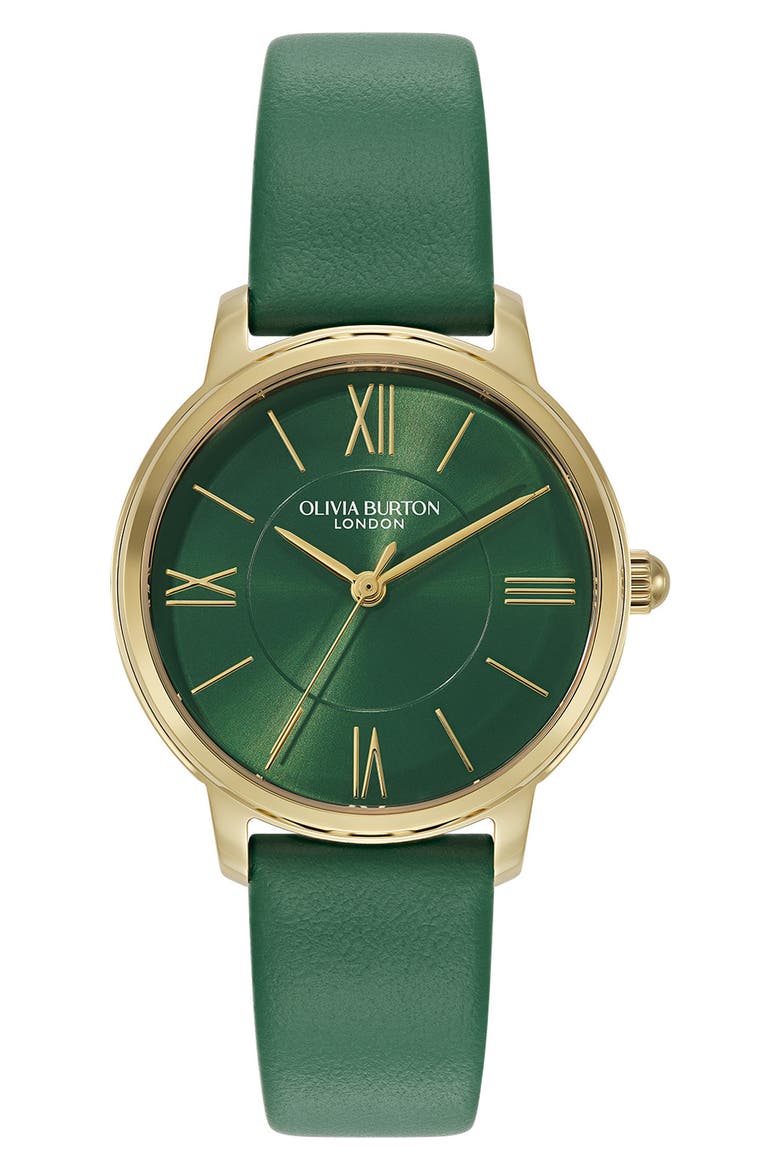 Westbourne Leather Strap Watch, 30mm, Main, color, GREEN