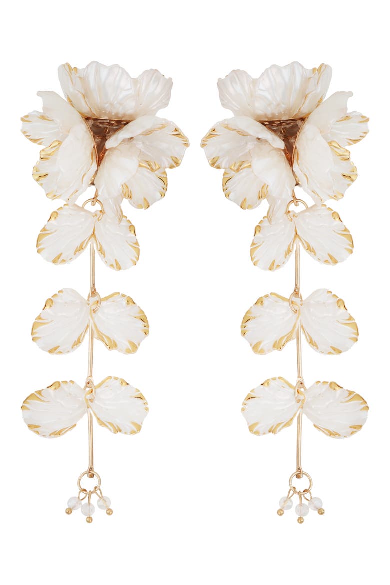 Linear Flower Earrings, Main, color, WHITE