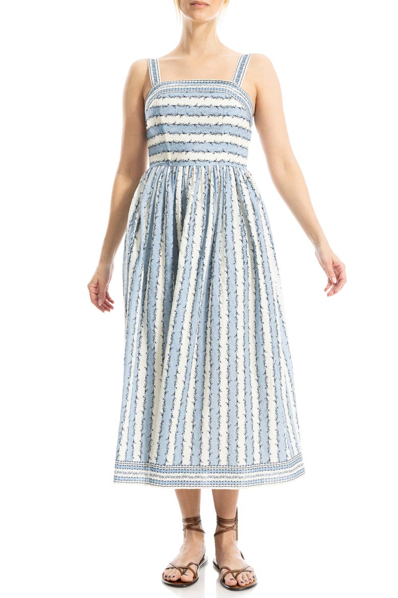 Straight Neck Midi Dress, Main, color, CREAM/ BLUE VINES