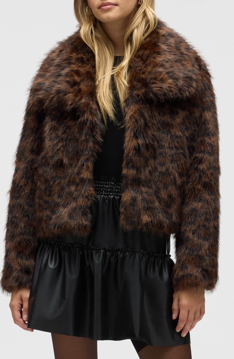 NVLT Long Faux Fur Cropped Jacket, Main, color, Leopard